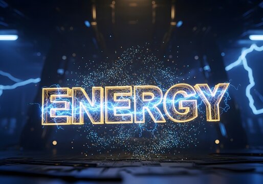 Dynamic ENERGY concept with glowing effect representing innovation and power in a futuristic scene