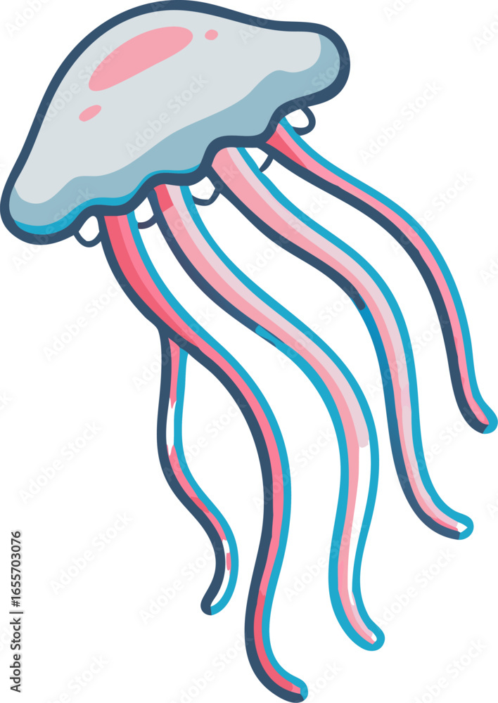 Aufkleber jellyfish with long trailing tentacles isolated on white background isolated on transparent backgrou