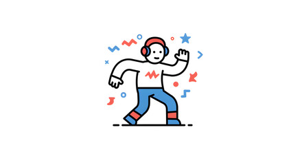 Groovy Moves Dancing Illustration with Headphones and Confetti
