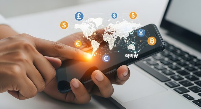 Global finance app: mobile money transfer, currency exchange, and cryptocurrency trading