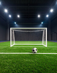 Fototapeta premium Mini soccer field with green turf, small goals, and a ball ready for the match
