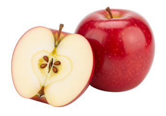 Fresh Red Apples: Whole and Halved with Heart-Shaped Core - Healthy Fruit Isolated on White