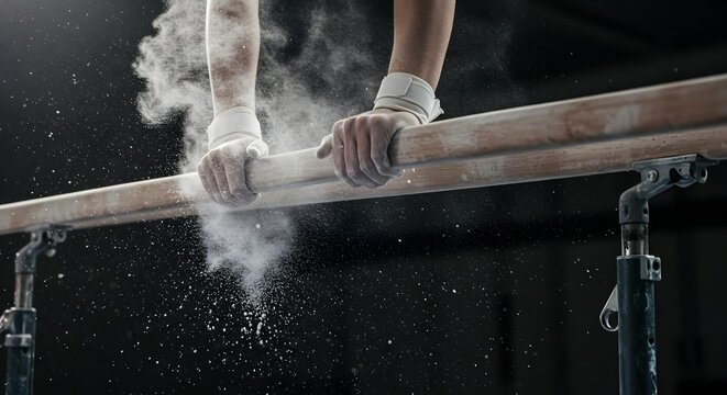 Gymnast's Hands on Parallel Bars Power, Strength, and Grace - Powered by Adobe
