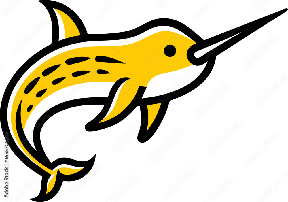 Poster narwhal with long tusk swimming side view isolated on white background isolated on transparent backg