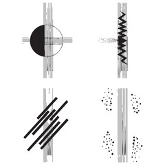 Vector art of an abstract geometric pattern featuring lines, circles, and dots, creating a visually intriguing and modern design