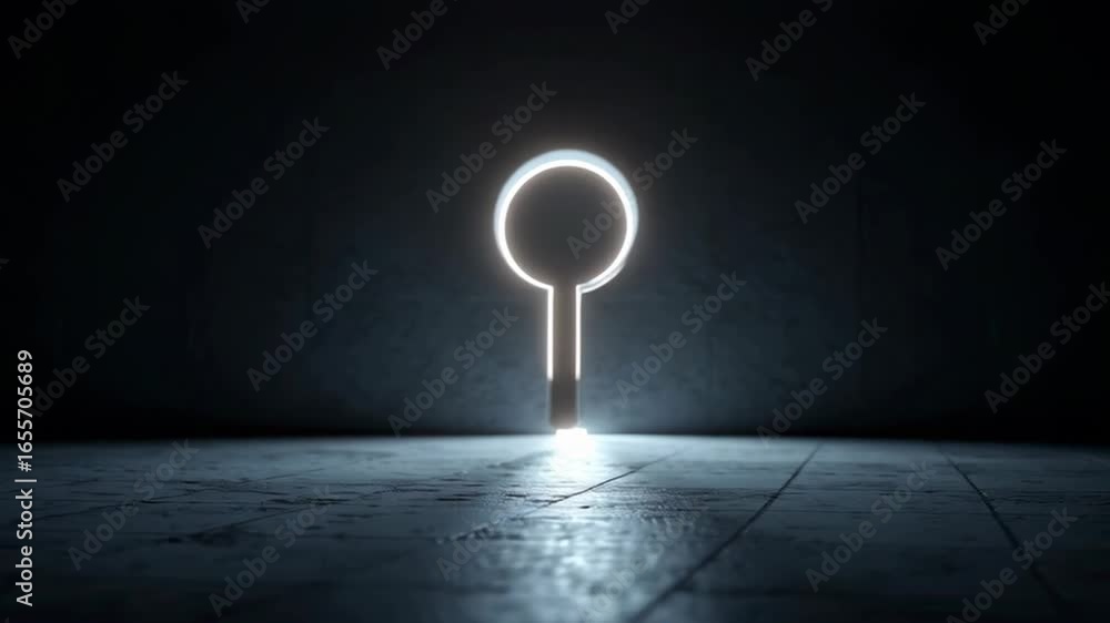 Poster mysterious keyhole in dark room with vibrant light creating an enigmatic atmosphere
