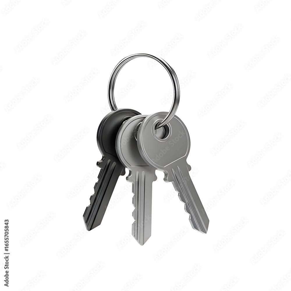 Poster set of three shiny keys hanging on ring - isolated on transparent background image