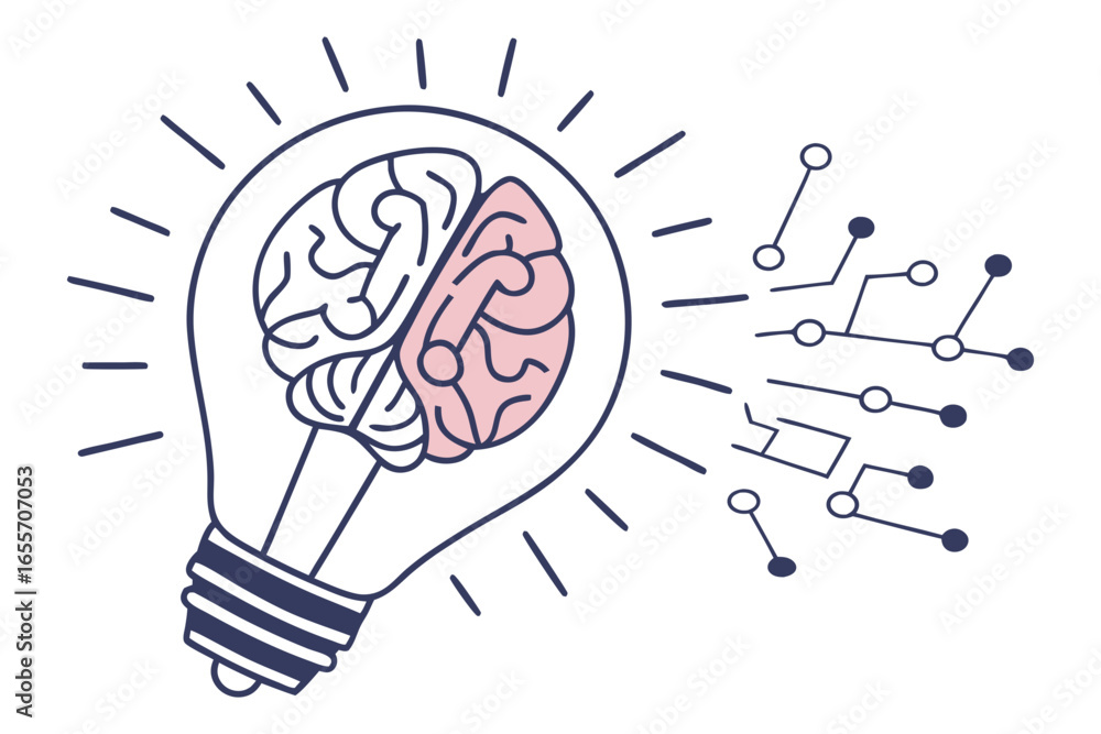 Poster brain inside lightbulb with circuit board connections