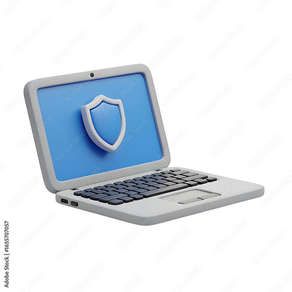 Poster laptop security shield 3d render isolated on transparent background for cybersecurity concept