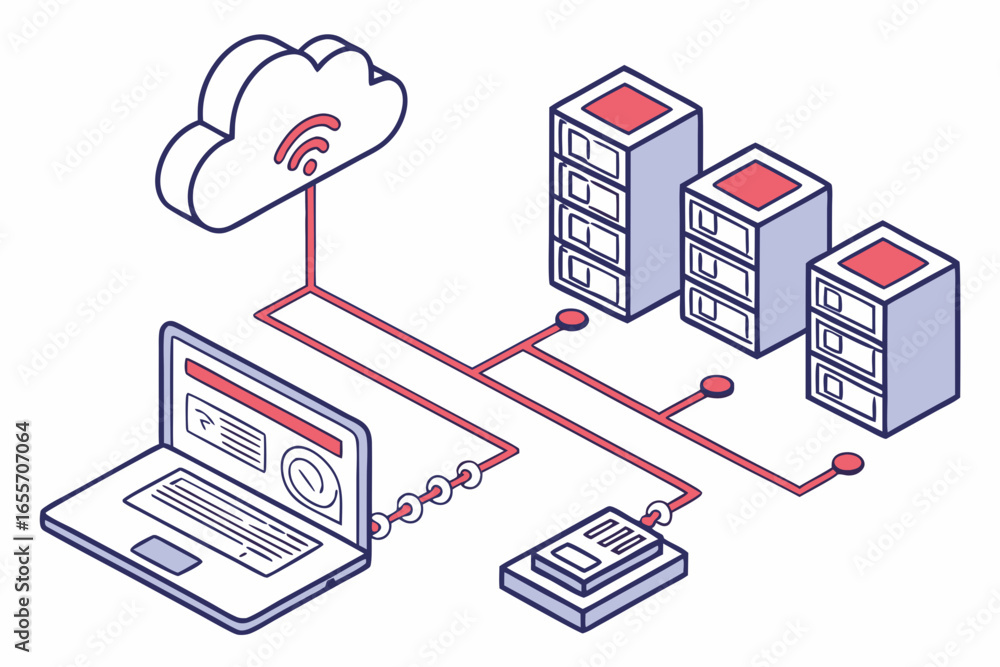 Poster cloud computing network with laptop and servers technology