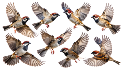  House Sparrow Bird Collection  Flying and Standing Cutout PNG