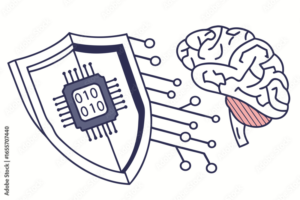 Poster digital shield with microchip connected to a brain