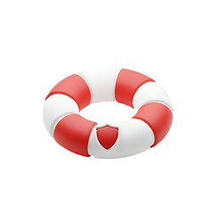 3D Rendering: Red and White Life Preserver Symbolizing Safety and Security on Transparent Background
