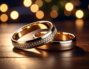 Two gold rings with diamonds