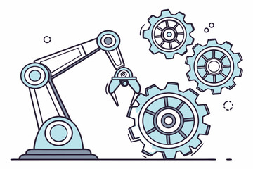 Robotic Arm and Gears Industrial Automation Illustration