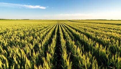 Wide shot of a wheat field under a partly cloudy sky