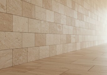 Beige colored stone brick wall background texture pattern architecture material surface