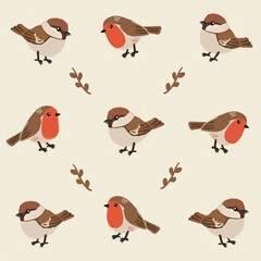 christmas seamless pattern with birds