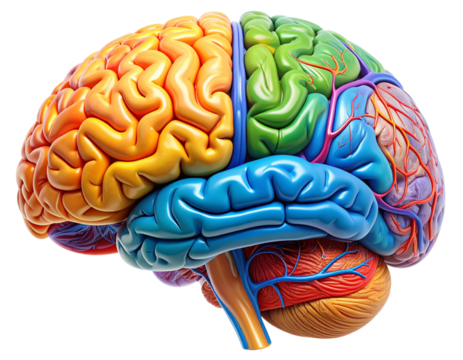 Cross-Section Anatomical Brain Model Showing Inner Structures, Isolated on Transparent Background