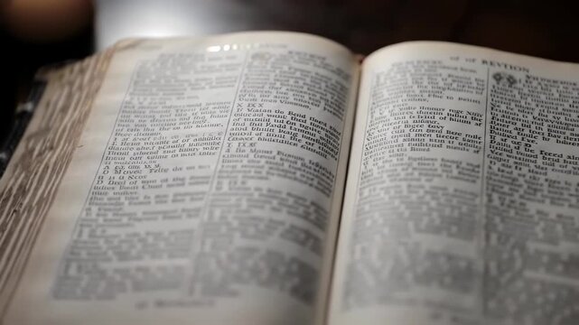 Ancient Bible Open A Close-Up of the Pages of Revelation