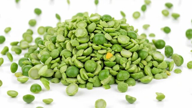 Abundance of Vibrant Green Split Peas Piled High on Pure White Backdrop, Healthy Ingredient, Nutrition Focus