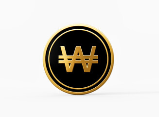 Shiny Golden And Black Rounded Korean Won Coin Isolated On White Background 3d Illustration