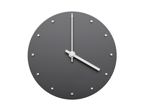 Simple clock gray 4 four o'clock Modern Minimal Clock. 3D illustration