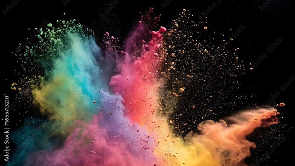 Poster a vibrant explosion of colorful powder creates an abstract and dynamic display against a black backg