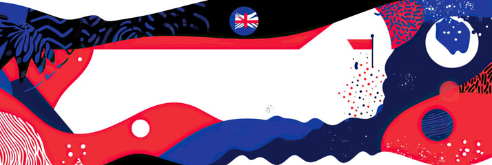 Abstract Costa Rica map and flag colors banner design with modern geometric patterns in red white and blue for Independence Day celebration