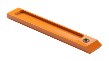 angled 3D view of orange plastic sharpening tool with smooth finish on white background great for branding materials, design portfolios, or classroom-themed illustrations
