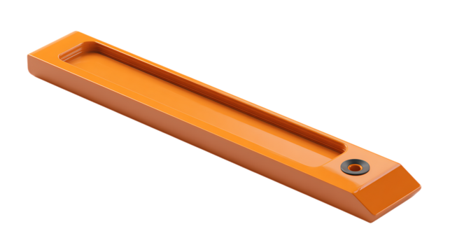 angled 3D view of orange plastic sharpening tool with smooth finish on white background great for branding materials, design portfolios, or classroom-themed illustrations - Powered by Adobe