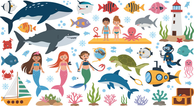 Under the Sea Marine Life, Children, and Whimsical Adventures