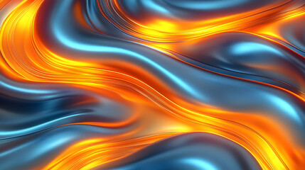 Abstract Metallic Fluid with Vibrant Orange and Blue Swirls, Det