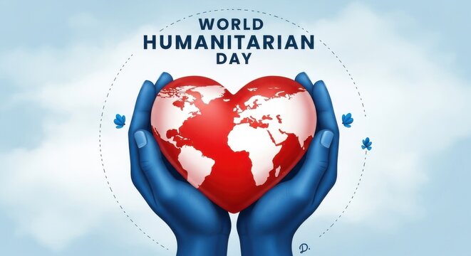 World humanitarian day celebrated with a heartshaped globe held in caring hands - Powered by Adobe