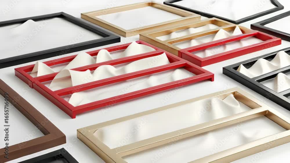 Poster dynamic rectangular frames with fabric waves red gold and black minimalist modern design on white