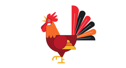 Stylized Rooster Illustration with Bold Colors and Geometric Shapes for Children's Books and Educational Materials, Promoting Farm Animal Awareness and Early Learning