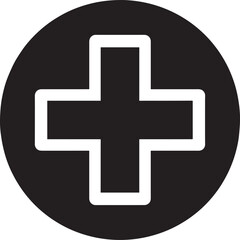 Fototapeta premium Minimalist plus sign icon in a black circle, a simple vector graphic for adding content, web interface buttons, or as a medical cross symbol
