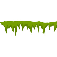Hanging green moss or dripping slime vector illustration. Cartoonish swamp algae or gooey substance isolated on a white background for design.