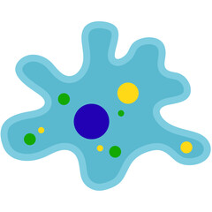 Stylized flat vector illustration of an amoeba, a single-celled microorganism with a nucleus. Biology and science education concept.