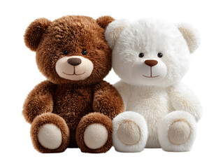 Obraz premium Angled Side View of Brown and White Teddy Bears Hugging, Cozy Composition, Isolated on Transparent Background