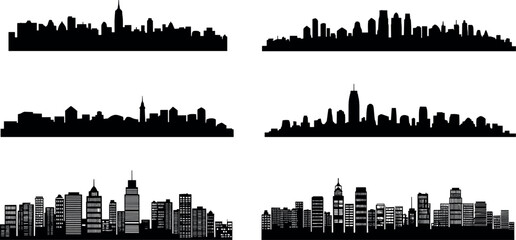 Obraz premium Collection of diverse city skyline silhouettes featuring modern and classic architectural styles