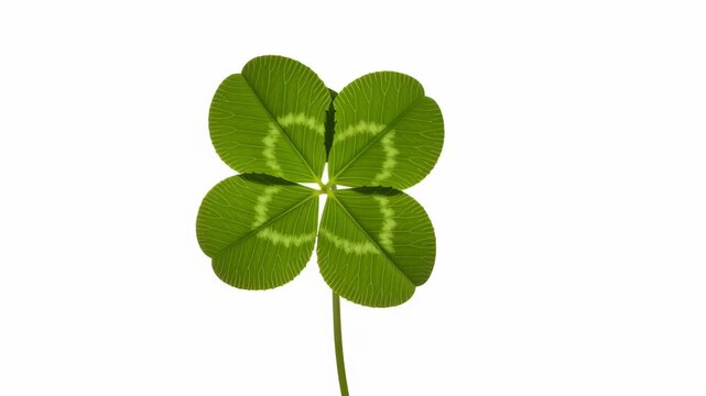 Fresh Green Four Leaf Clover Isolated on White Background Symbolizing Luck