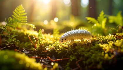 White insect forest sunlit moss.