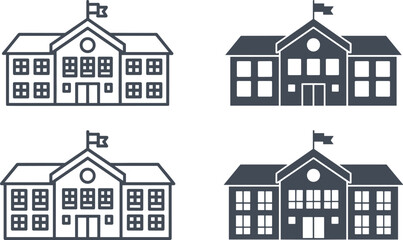 Fototapeta premium Classic school building icons in outline and silhouette styles for educational design
