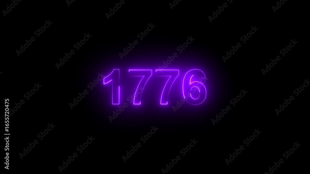 Poster abstract 1776 neon text animation, glowing neon number text background. important year, important da