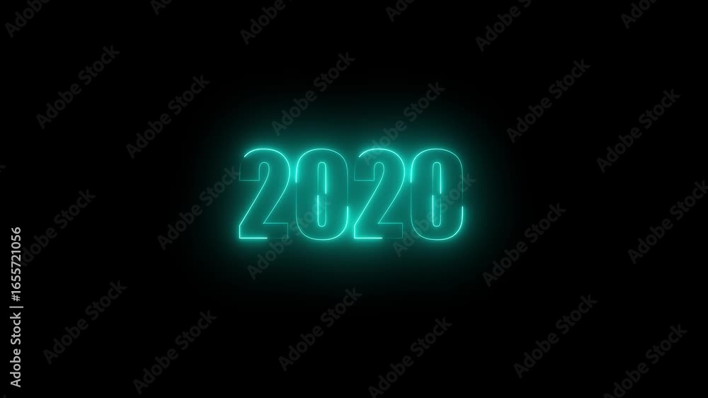 Poster abstract 2020 neon text animation, glowing neon number text background. important year, important da