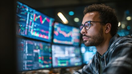 Focused Financial Analyst Working in Modern High-Tech Environment