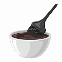 Hair Dye Brush in Bowl Ready for Application Coloring Hair at Home or Salon Gray Coverage and Transformation
