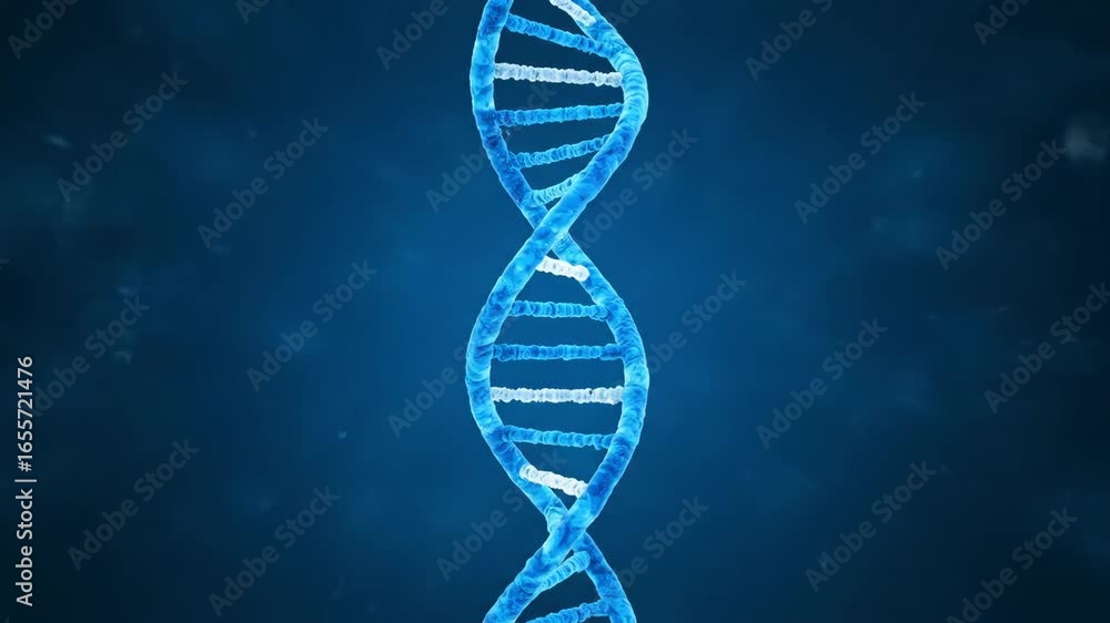 Poster rotating dna double helix in blue space - a detailed 3d animation of a dna double helix rotating gra