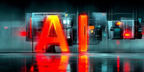 Fototapeta premium Futuristic Neon AI Text with Cybernetic Design
